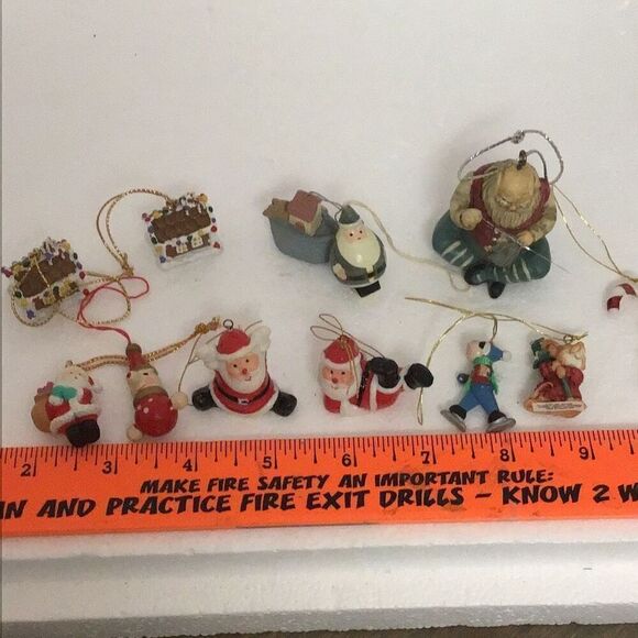 Various vintage, miniature, Santa, and gingerbread house ornaments - Picture 1 of 4